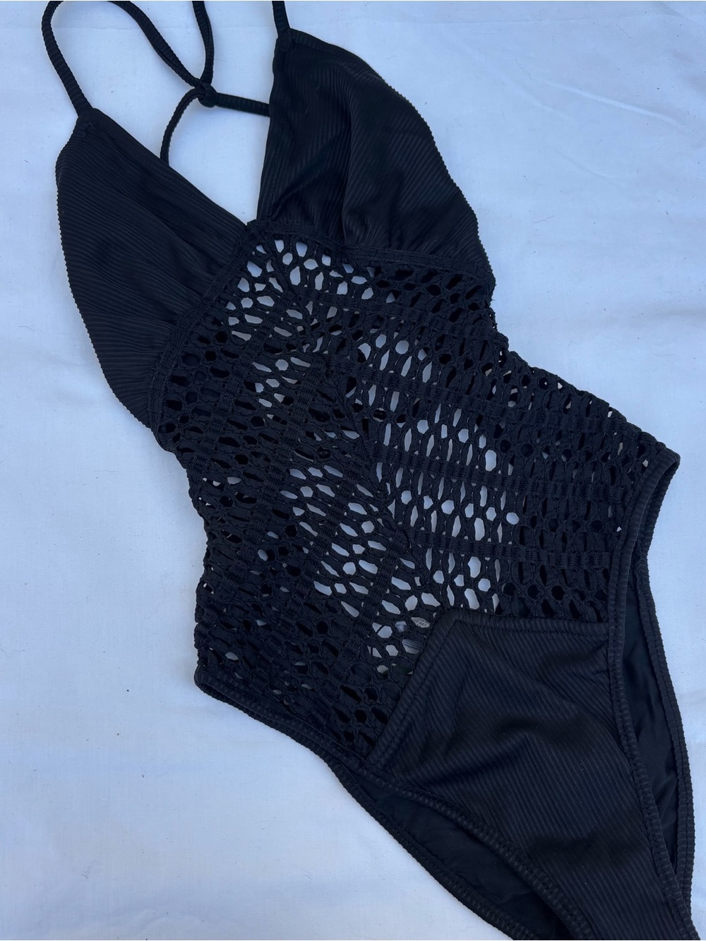 NWT Despi Swim Black Crochet One Piece Swimsuit